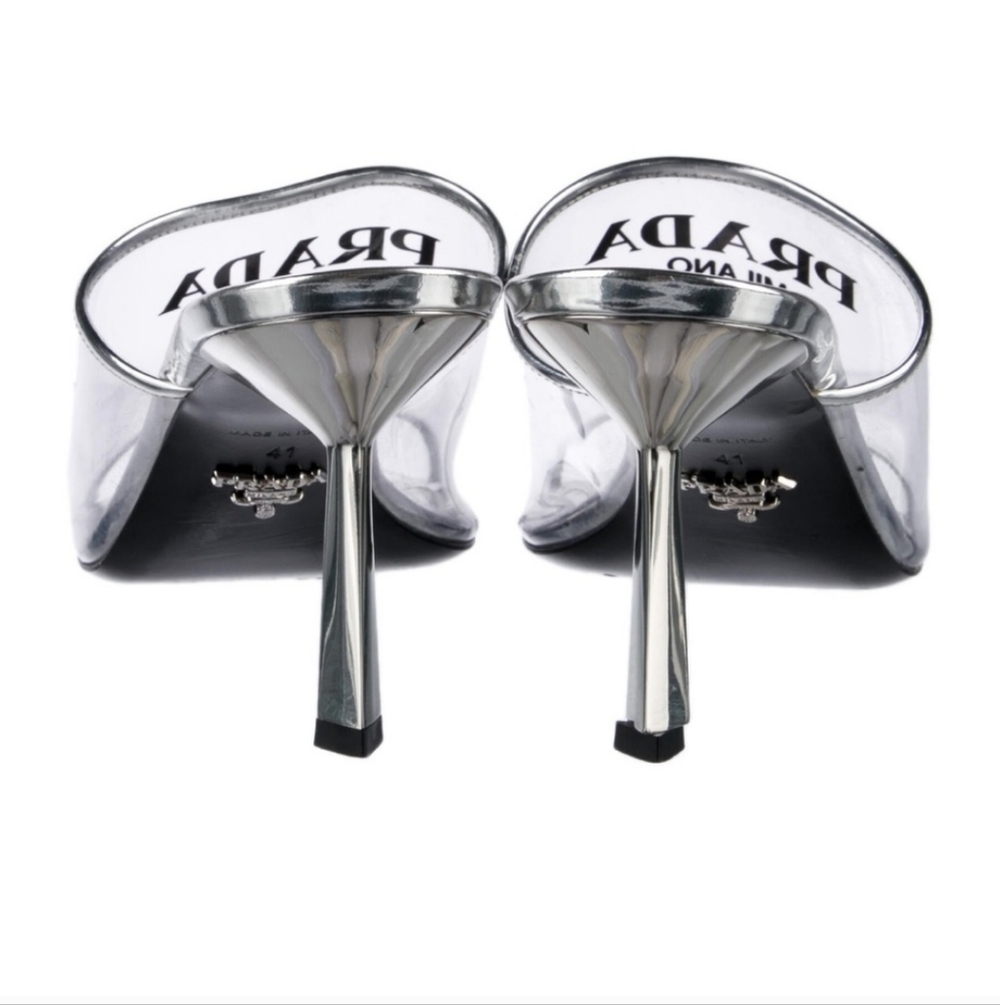 Prada Women's Clear PVC Graphite Silver Heels - Picture 3 of 4
